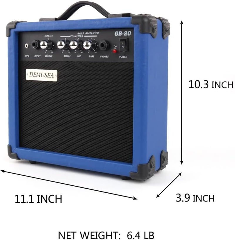 demusea 20W Watt Dark Blue Electric Bass Guitar Amplifier Portable Travel Mini Practice Amp Headphone Jack Aux Treble Middle Bass Mp3 with Cable Adapter Guitar Picks in - Image 3